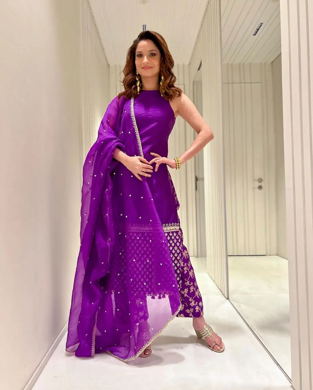 MARATHI ACTRESS ANKITA LOKHANDE STILLS IN VIOLET DRESS 5